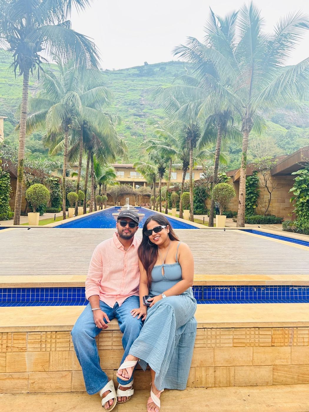Avneel and Rachit by the pool